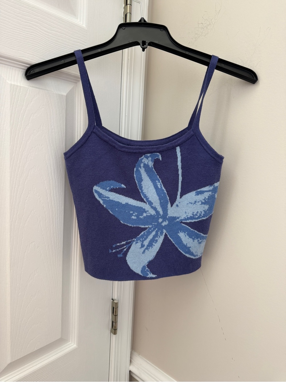 Floral Knit Navy Cami Top - Blue Flower